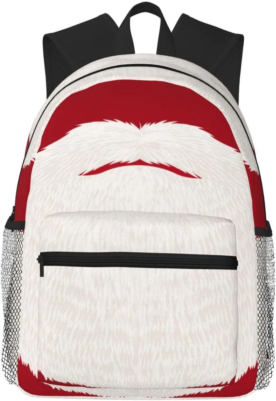 Santa Claus Beard Red Backpack, Travel Laptop Backpack Computer Bag Rucksack for Men Women Business Work Fits 15.6 Inch Notebook