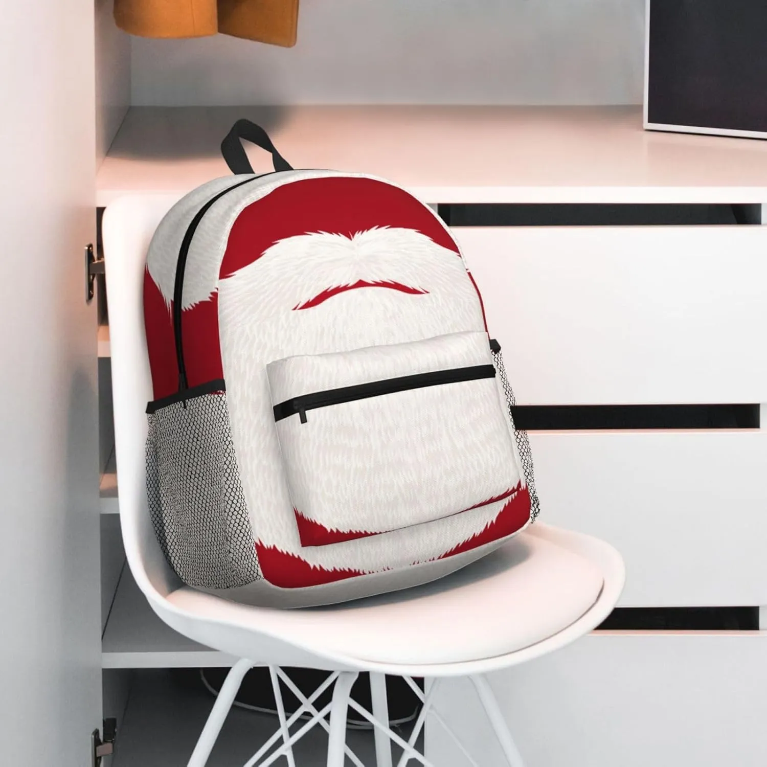 Santa Claus Beard Red Backpack, Travel Laptop Backpack Computer Bag Rucksack for Men Women Business Work Fits 15.6 Inch Notebook
