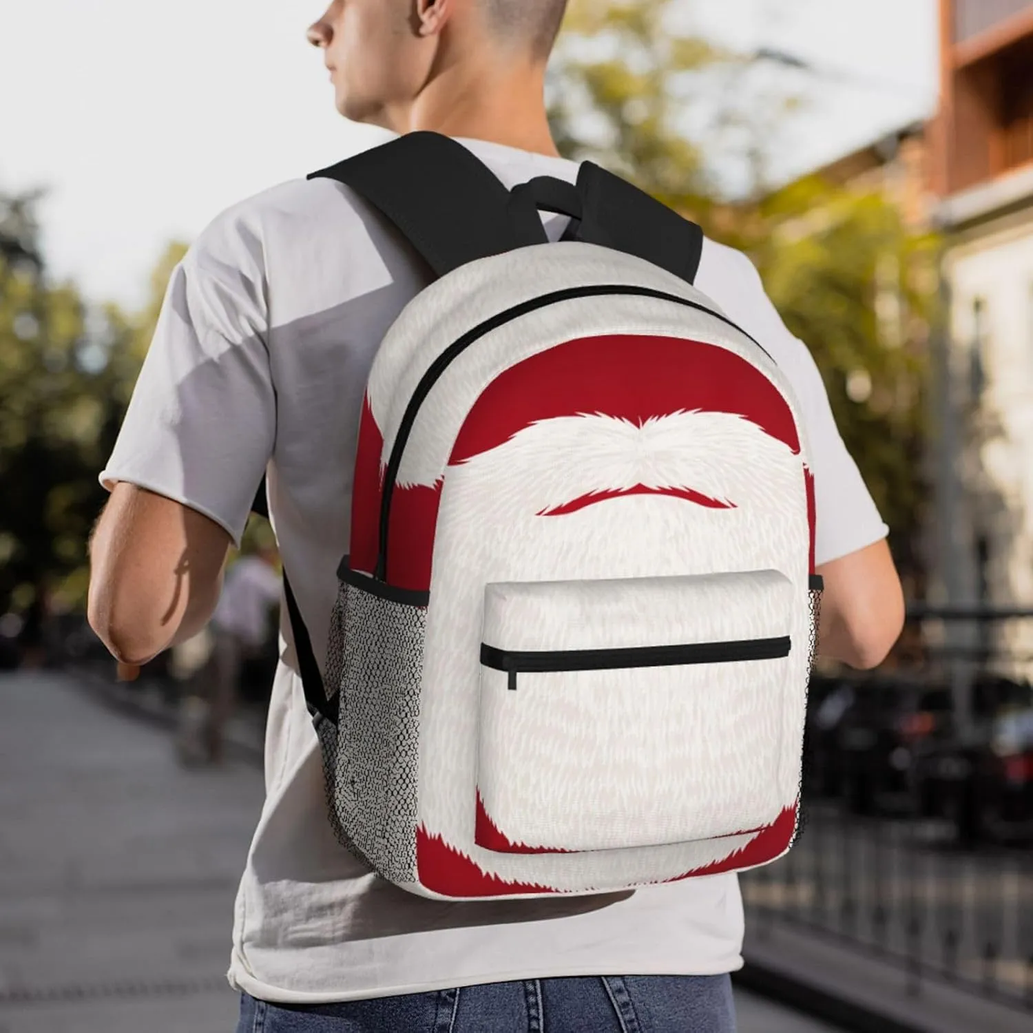 Santa Claus Beard Red Backpack, Travel Laptop Backpack Computer Bag Rucksack for Men Women Business Work Fits 15.6 Inch Notebook