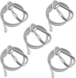 Sarknoah. 0.16″(4mm) Diameter,Longth 24″(60mm) Stage Lighting Stainless Steel Safety Cable With Carabiner Lock Hook. Heavy Duty Fall Protection for Stage Lights, DJ Equipment (1102LB Load),5Packs.