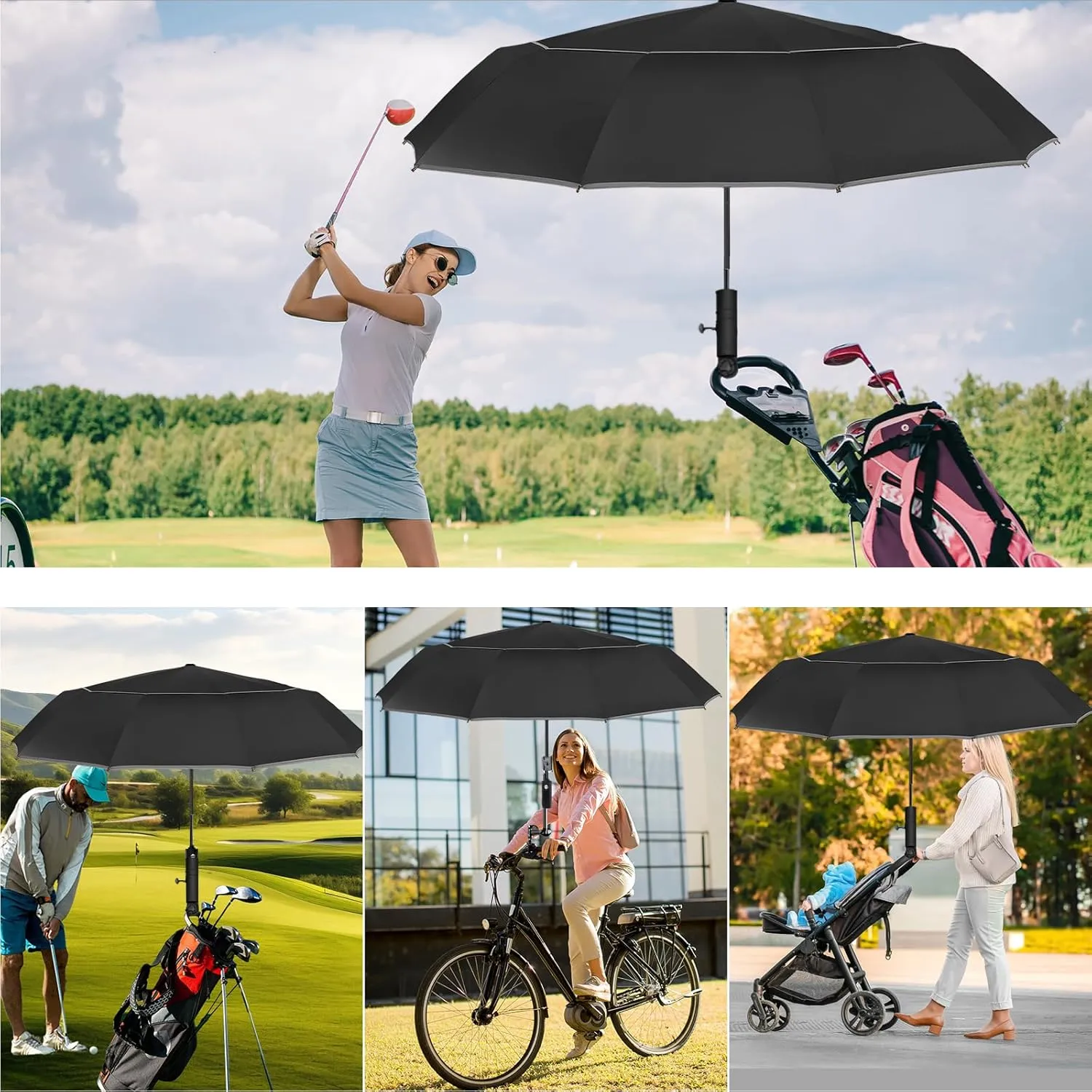 Satol Extra Large Golf Umbrella, 46/54/62 Inch Windproof 10 Ribs Vented Double Canopy Reflective Strips Automatic Open/Close Waterproof UV Protection Portable Compact Umbrella for Outdoor & Travel