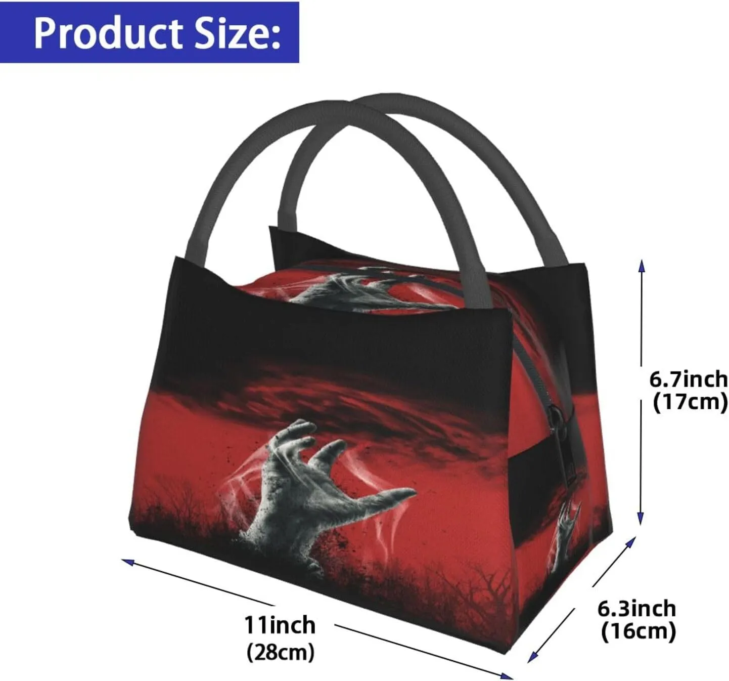 Scary Zombie Hand Coming Out Ground Insulated Lunch Bag Large Meal Box Container Portable Foldable Tote Bag Reusable Cooler Sack Leakproof Handbag for Picnic Beach Office Work
