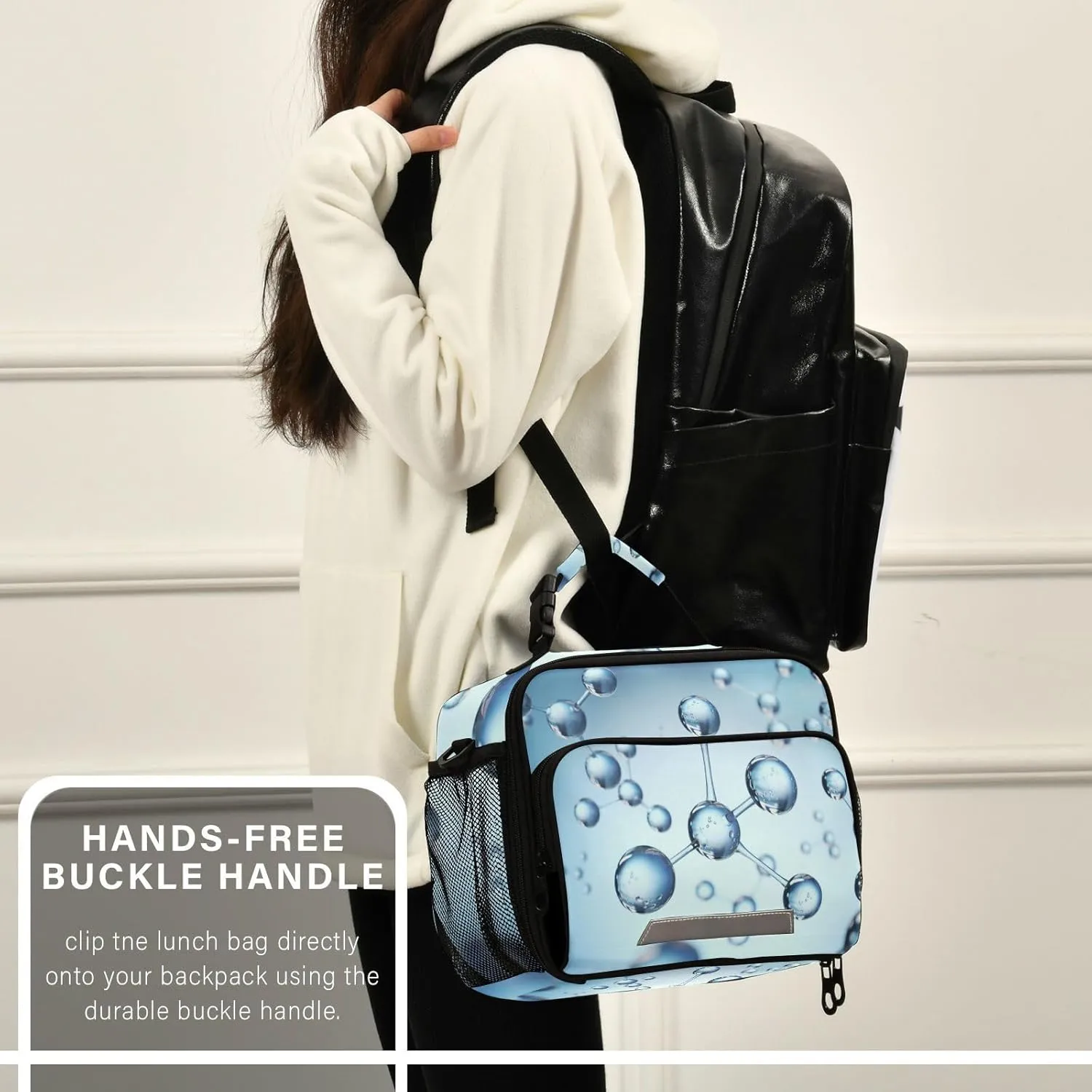 Science Molecule Lunch Bag for Women Men 3d Atom Structure Insulated Cooler Tote Bag with Adjustable Shoulder Strap Large Capacity Reusable Leakproof Picnic Lunch Box Outdoor for Adult Office