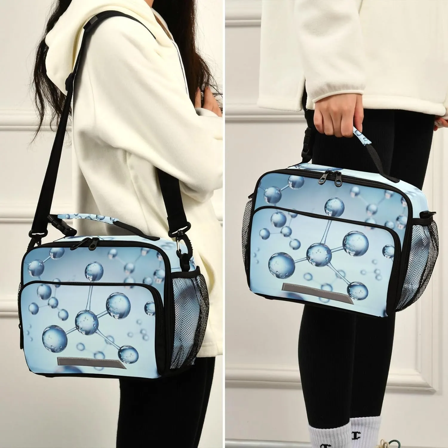 Science Molecule Lunch Bag for Women Men 3d Atom Structure Insulated Cooler Tote Bag with Adjustable Shoulder Strap Large Capacity Reusable Leakproof Picnic Lunch Box Outdoor for Adult Office