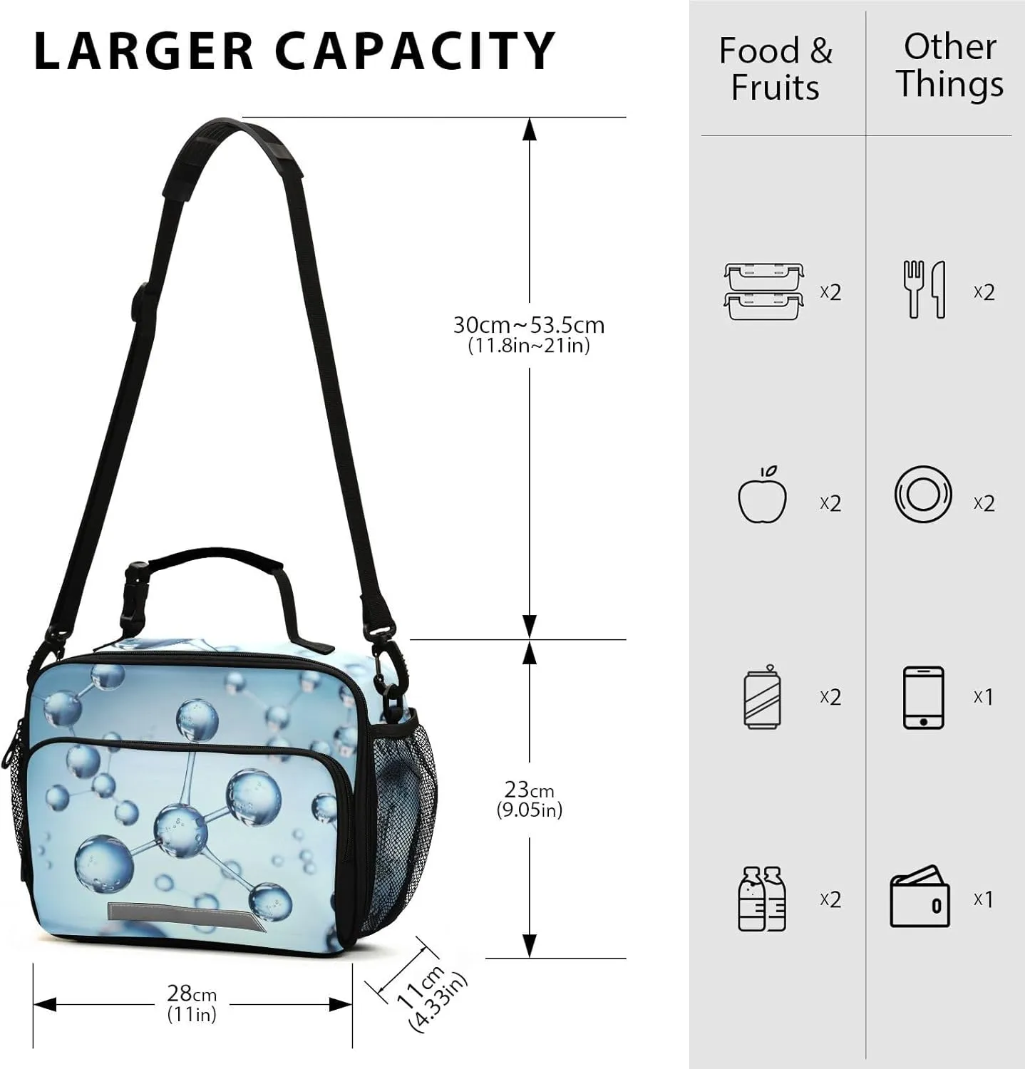 Science Molecule Lunch Bag for Women Men 3d Atom Structure Insulated Cooler Tote Bag with Adjustable Shoulder Strap Large Capacity Reusable Leakproof Picnic Lunch Box Outdoor for Adult Office