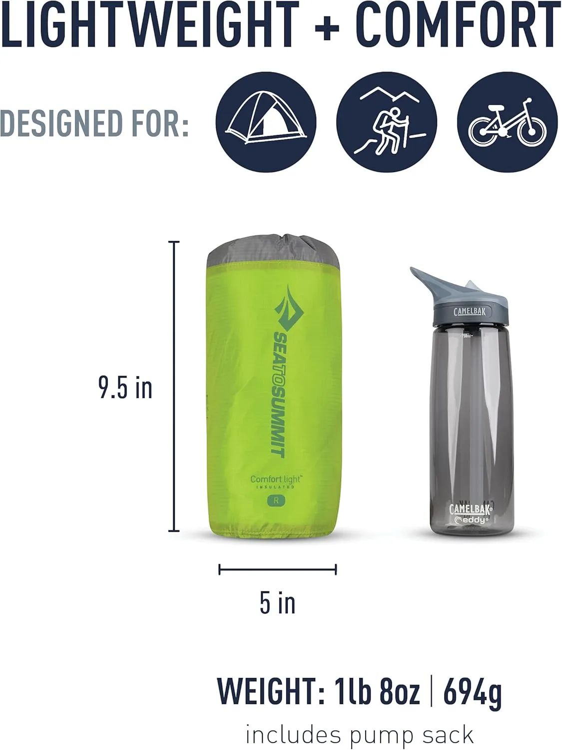 Sea to Summit Comfort Light Insulated Sleeping Pad for Backpacking and Camping, Regular (72 x 21.5 x 2.5 inches)