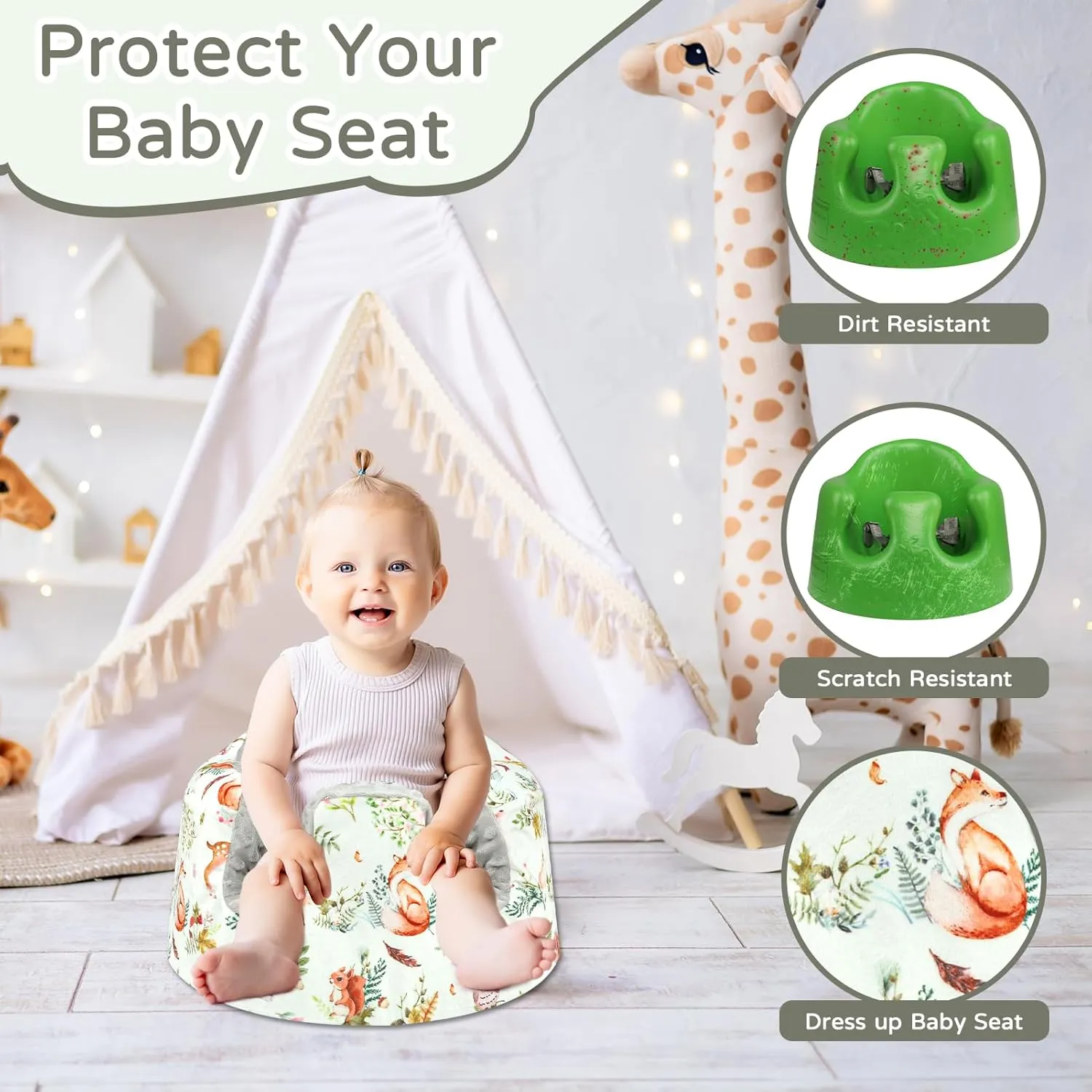Seat Cover Compatible with Bumbo Seat, Soft and Breathable Baby Floor Seat Cover for Baby Boy & Girl (Cover Only), Animals