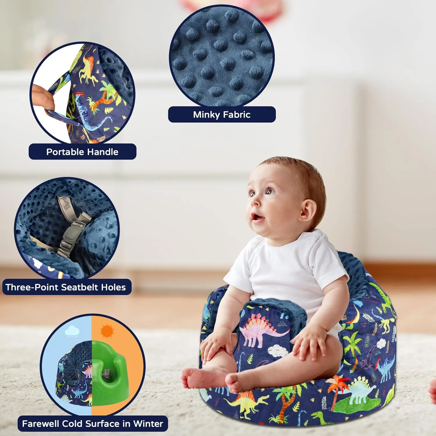 Seat Cover Compatible with Bumbo Seat, Soft and Breathable Baby Floor Seat Cover for Baby Boy & Girl (Cover Only), Dinosaur
