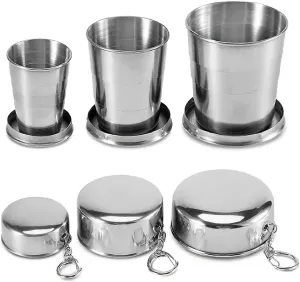 SEDLAV Collapsible Cup - Telescopic Stainless Steel Mug for Outdoor Adventures, Compact & Portable Camping Cup with Keychain (75ml) for Travel, Hiking, and Cycling