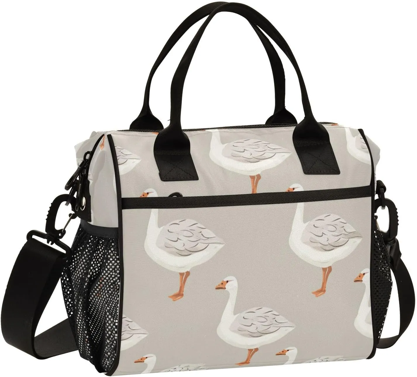 senya Lunch Bag Insulated Lunch Box Large Lunch Tote Bag Leakproof Lunch Cooler Bag White Grey Gooses for Men Women, Medium