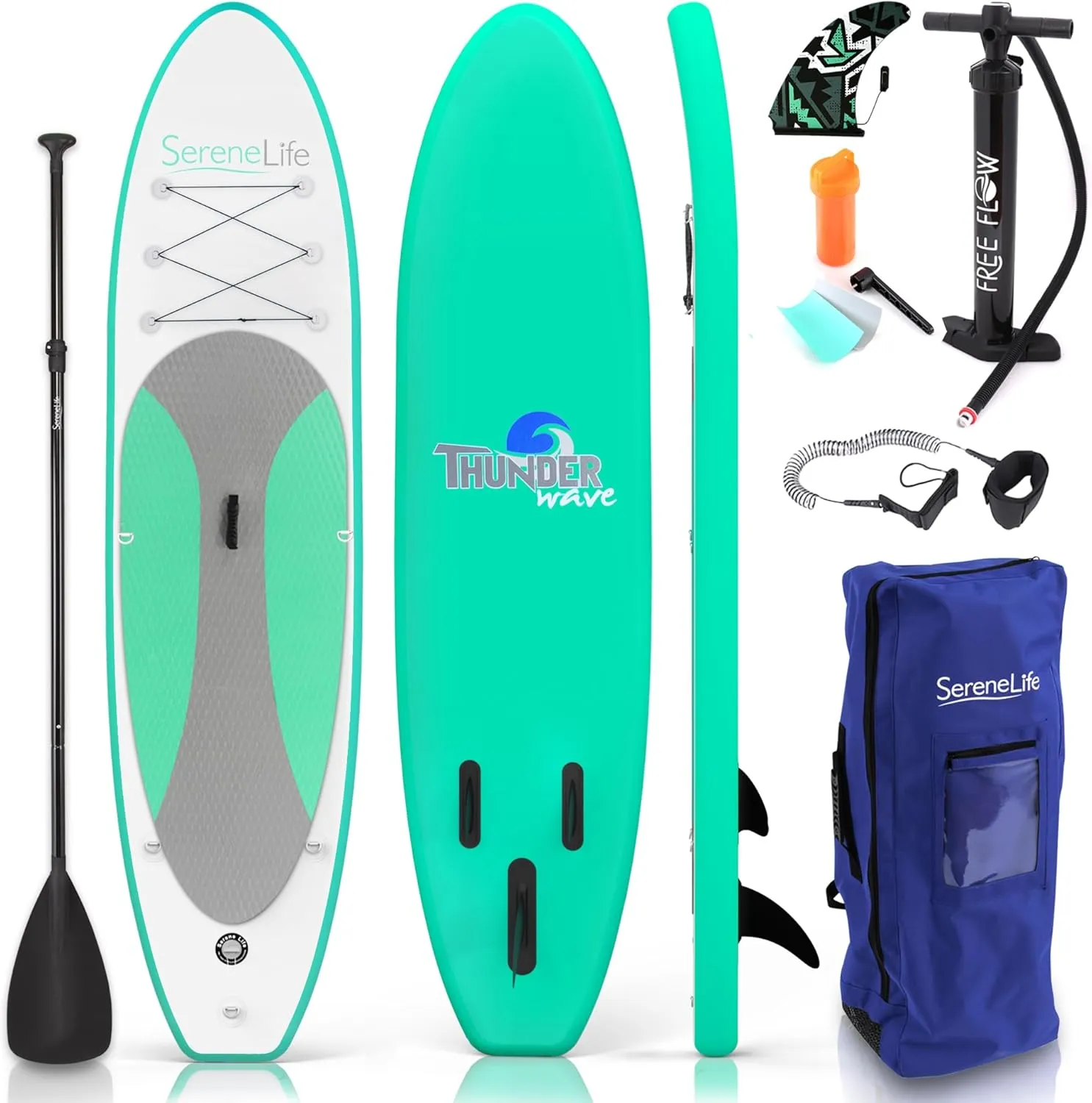 SereneLife Inflatable Stand Up Paddle Board with Premium SUP Accessories – Wide Stable Design with Non-Slip EVA Deck Pad for Adults and Youth of All Skill Levels, 350 lbs Capacity