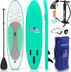 SereneLife Inflatable Stand Up Paddle Board with Premium SUP Accessories – Wide Stable Design with Non-Slip EVA Deck Pad for Adults and Youth of All Skill Levels, 350 lbs Capacity