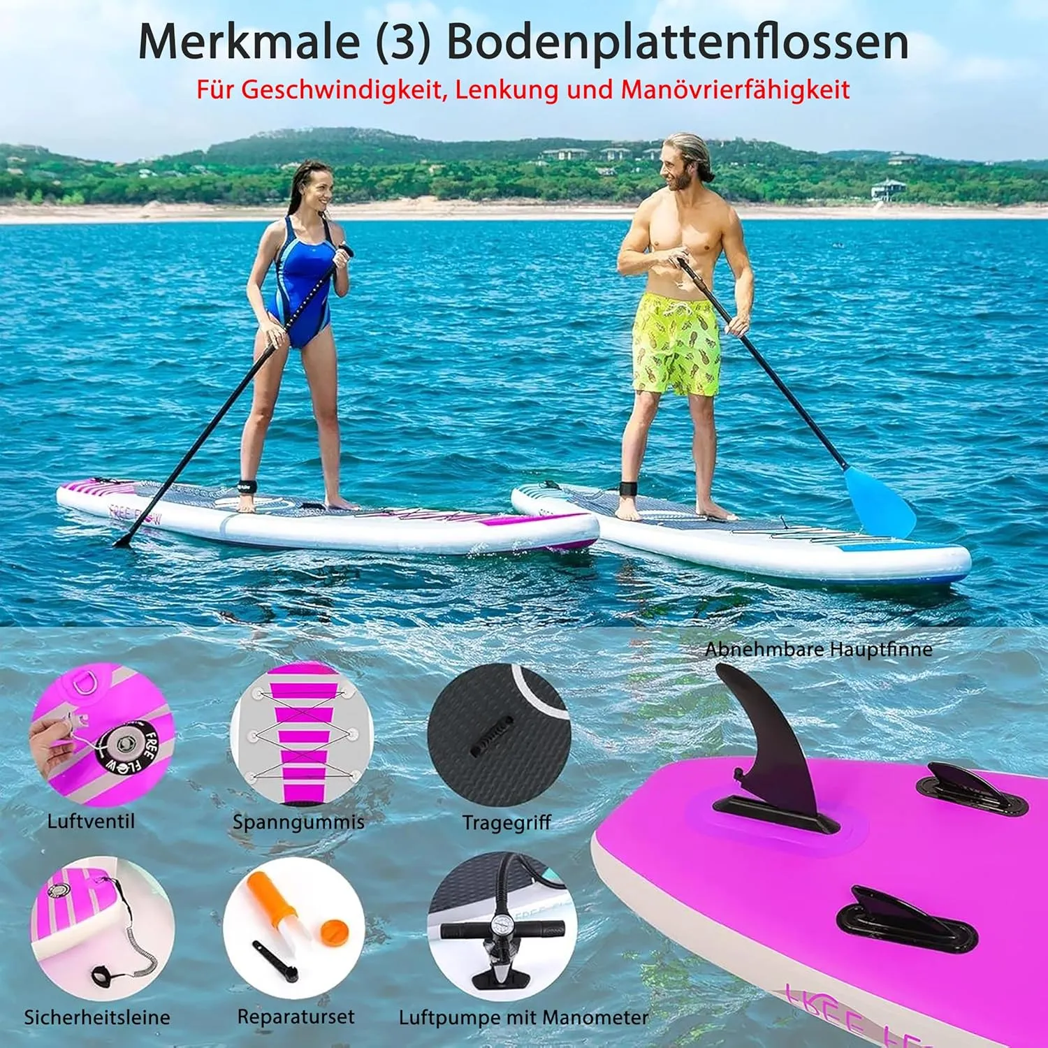 SereneLife Inflatable Stand Up Paddle Board with Premium SUP Accessories – Wide Stable Design with Non-Slip EVA Deck Pad for Adults and Youth of All Skill Levels, 350 lbs Capacity