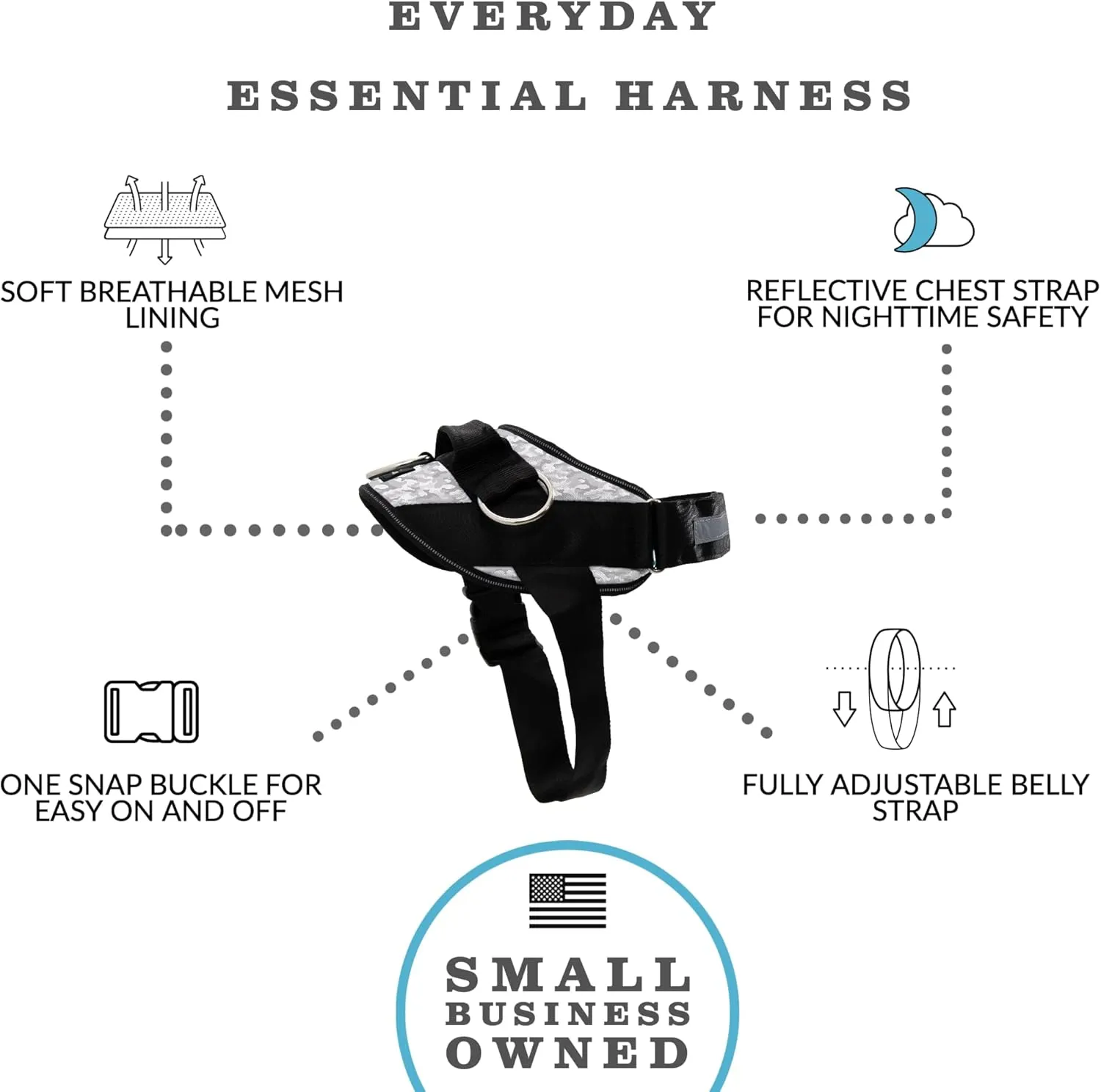 ShawnCo Essential Dog Harness, No-Pull Pet Vest with 3 Leash Clips, No Choke, Reflective, Adjustable and Padded, for Easy Walking and Training for Small, Medium and Large Dogs (Arctic Camo, S)