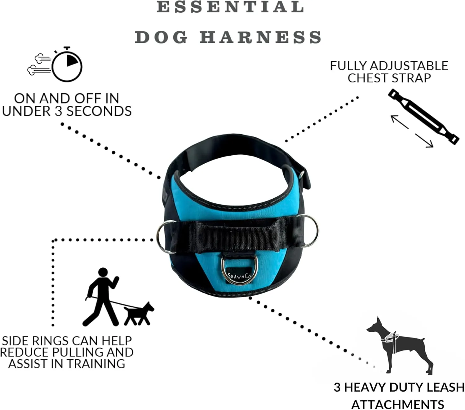 ShawnCo Essential Dog Harness, No-Pull Pet Vest with 3 Leash Clips, No Choke, Reflective, Adjustable and Padded, for Easy Walking and Training for Small, Medium and Large Dogs (ICY Lilac, S)