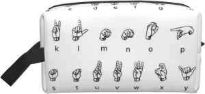 Sign Language Alphabet Print Travel Storage Bag Capacity Zippered For Toiletries Cosmetics Daily Essentials