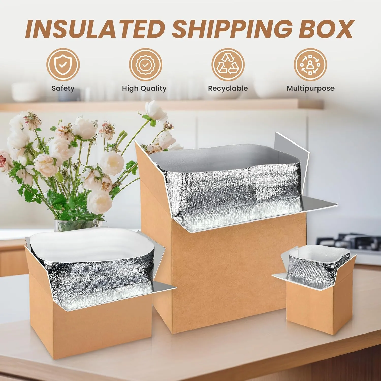 Simple Deluxe 2 Pack Insulated Shipping Boxes with Aluminum Foil Liner,Thermal Insulation Cold Pack Shipping Boxes for Frozen, Reusable Styrofoam Cooler Box, Small Mailing Box, 19''x12''x16''