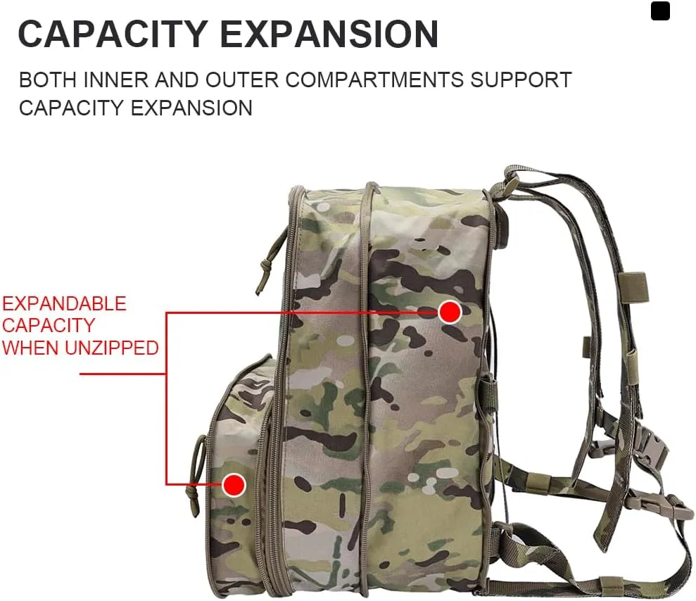 SINAIRSOFT Tactical Expandable Backpack Tactical Hydration Backpack Tactical MOLLE Flatpack D3 Carrier for Vest & Chest Rig (DE)
