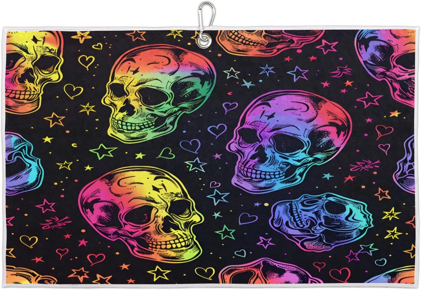 Skull Stars Painted Golf Towel with Heavy Duty Carabiner Clip Quick Dry Ultra Absorbent Club Ball Cleaning Towel Golf Accessories for Men Women