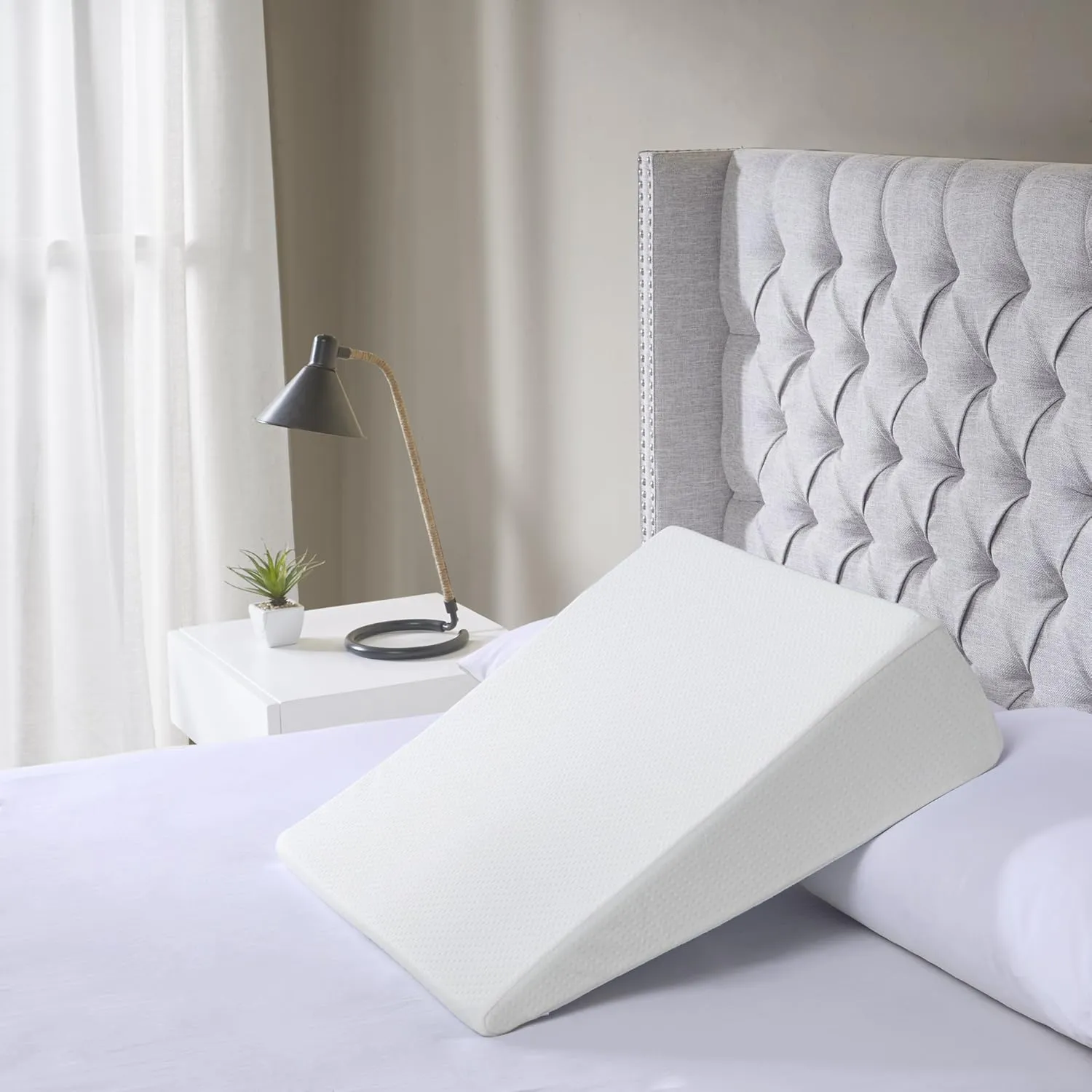 Sleep Philosophy Memory Foam Pillow Ergonomic Support Cushion with Machine Washable, Removable Super Soft Cover, White Wedge 22''L x 24''W x 7''H