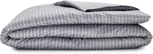 Sleepgram Supima Machine Washable 400 Thread Count Cotton Silver Ion Infused Luxury Zippered Duvet Cover with Travel Bag, Twin, Grey Stripe