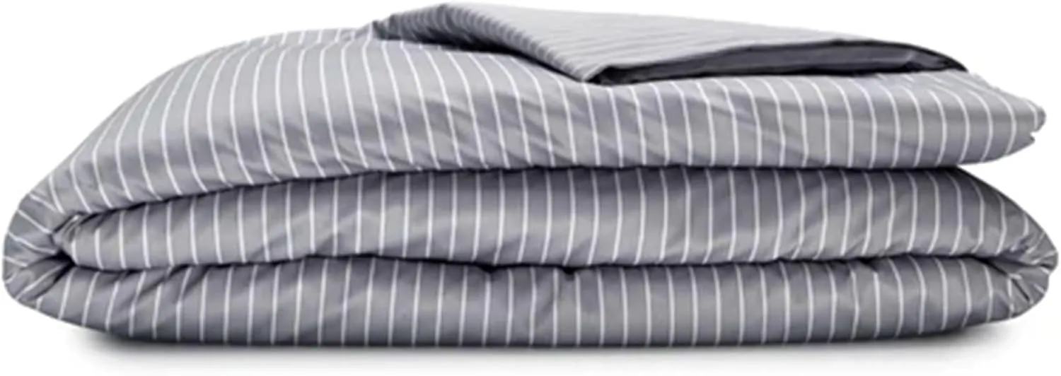 Sleepgram Supima Machine Washable 400 Thread Count Cotton Silver Ion Infused Luxury Zippered Duvet Cover with Travel Bag, Twin, Grey Stripe