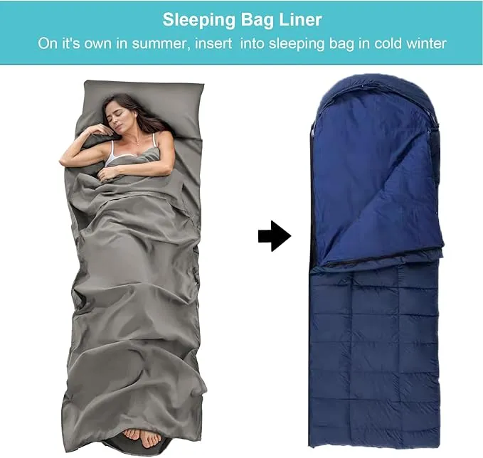 Sleeping Bag Liner,Travel Sheet & Adult Sleep Sack, Camping Sheets Travel Sleep Sack for Backpacking,Hotels & Hostels -Lightweight Single &Double Travel Sheet Camping Sheets