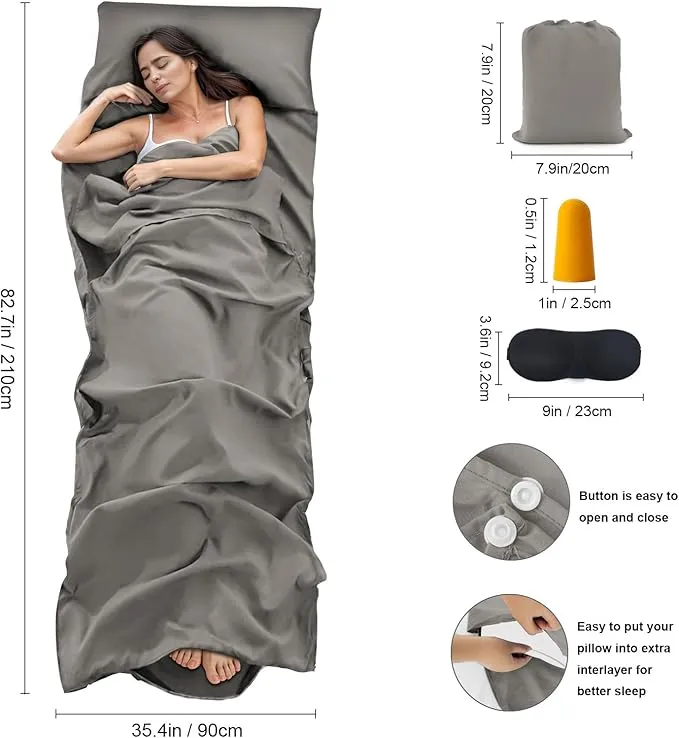 Sleeping Bag Liner,Travel Sheet & Adult Sleep Sack, Camping Sheets Travel Sleep Sack for Backpacking,Hotels & Hostels -Lightweight Single &Double Travel Sheet Camping Sheets