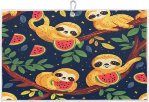 Sloth Branch Watermelon Golf Towel with Heavy Duty Carabiner Ultra Absorbent Quick Dry Perfect for Cleaning Clubs Balls Gear Essential Golf Accessory for Men Women Kids