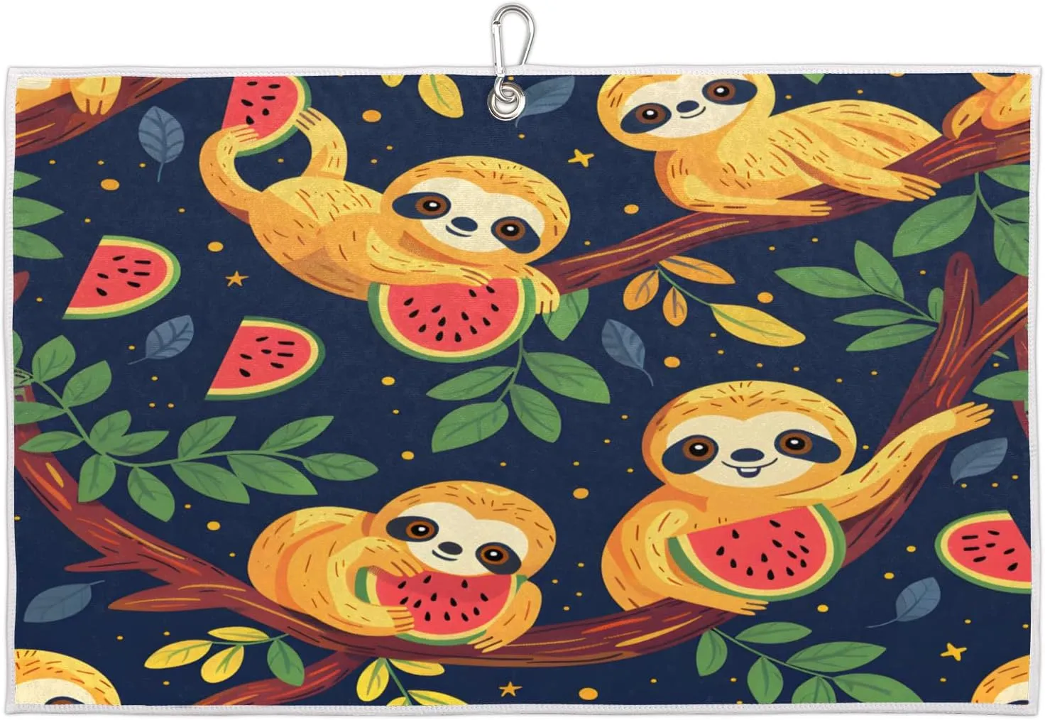 Sloth Branch Watermelon Golf Towel with Heavy Duty Carabiner Ultra Absorbent Quick Dry Perfect for Cleaning Clubs Balls Gear Essential Golf Accessory for Men Women Kids