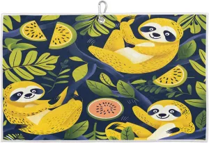 Sloth Lemon Watermelon Golf Towel with Heavy Duty Carabiner Clip Quick Dry Ultra Absorbent Club Ball Cleaning Towel Golf Accessories for Men Women