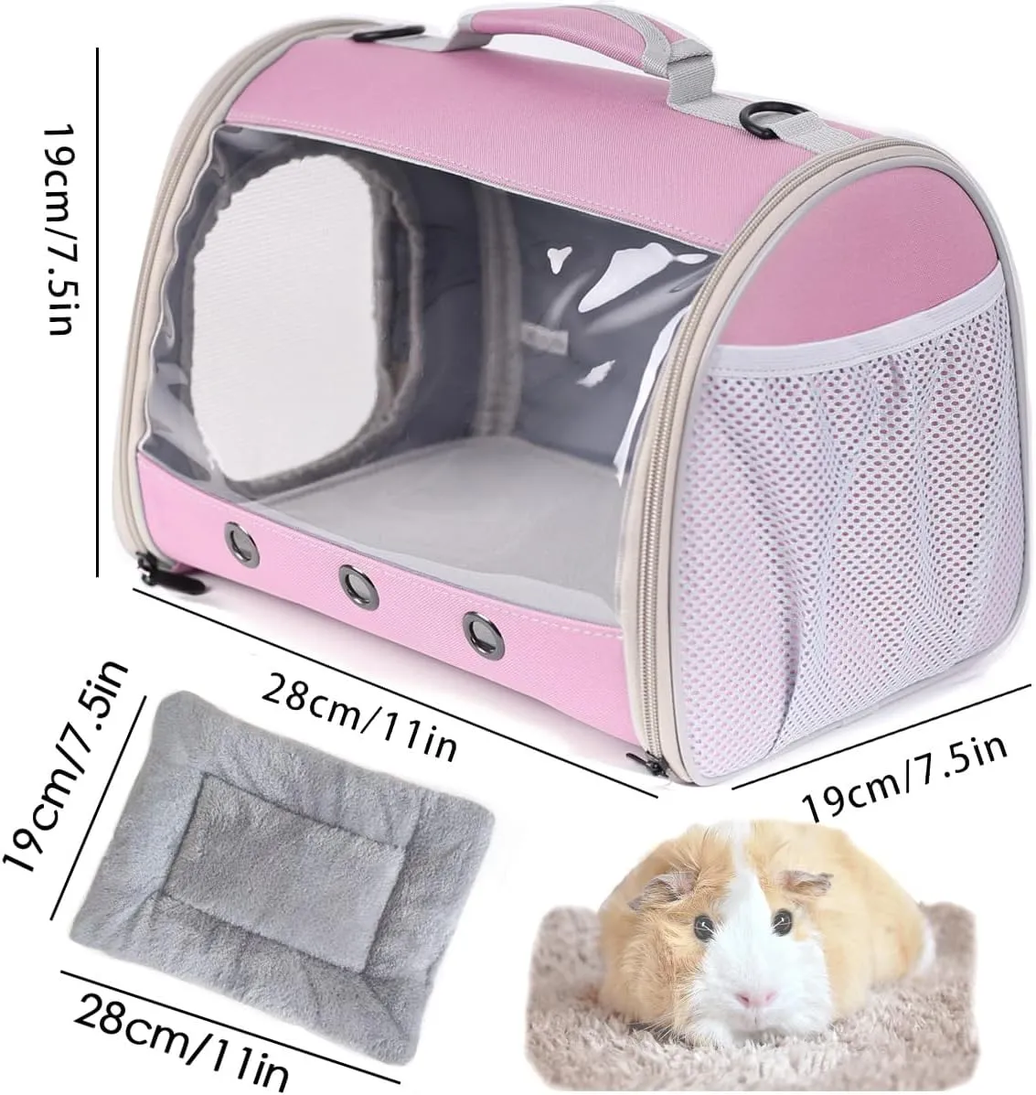 Small Animal Travel Backpack Carrier,Portable Bearded Dragon Bag for Sugar Glider,Hedgehog,Rat,Bunny,Rat,Outdoor Used (Pink, Carrier L  I Leash)