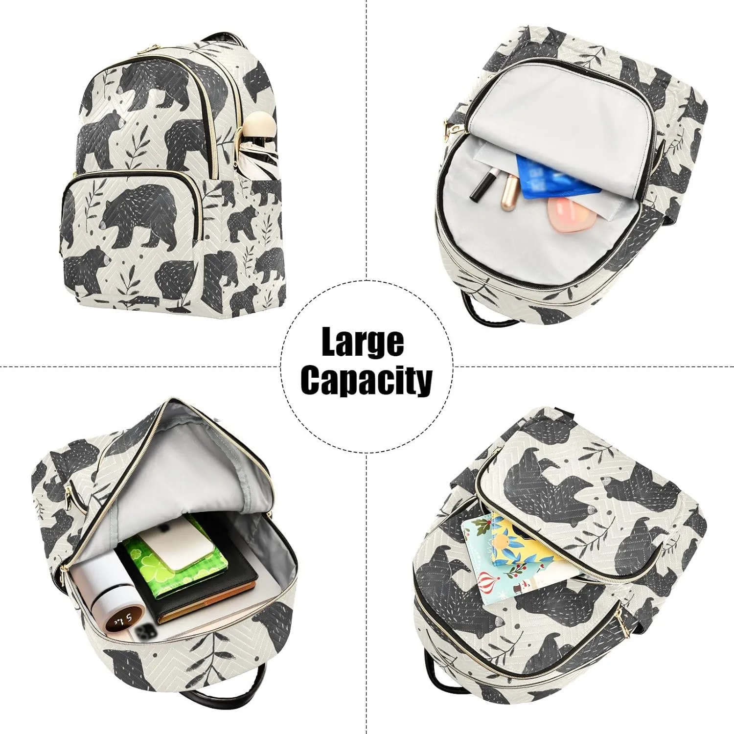 Small Backpack Purse for Women, Black Bear Leaf Travel Bag Casual Daypack Shoulder Bag