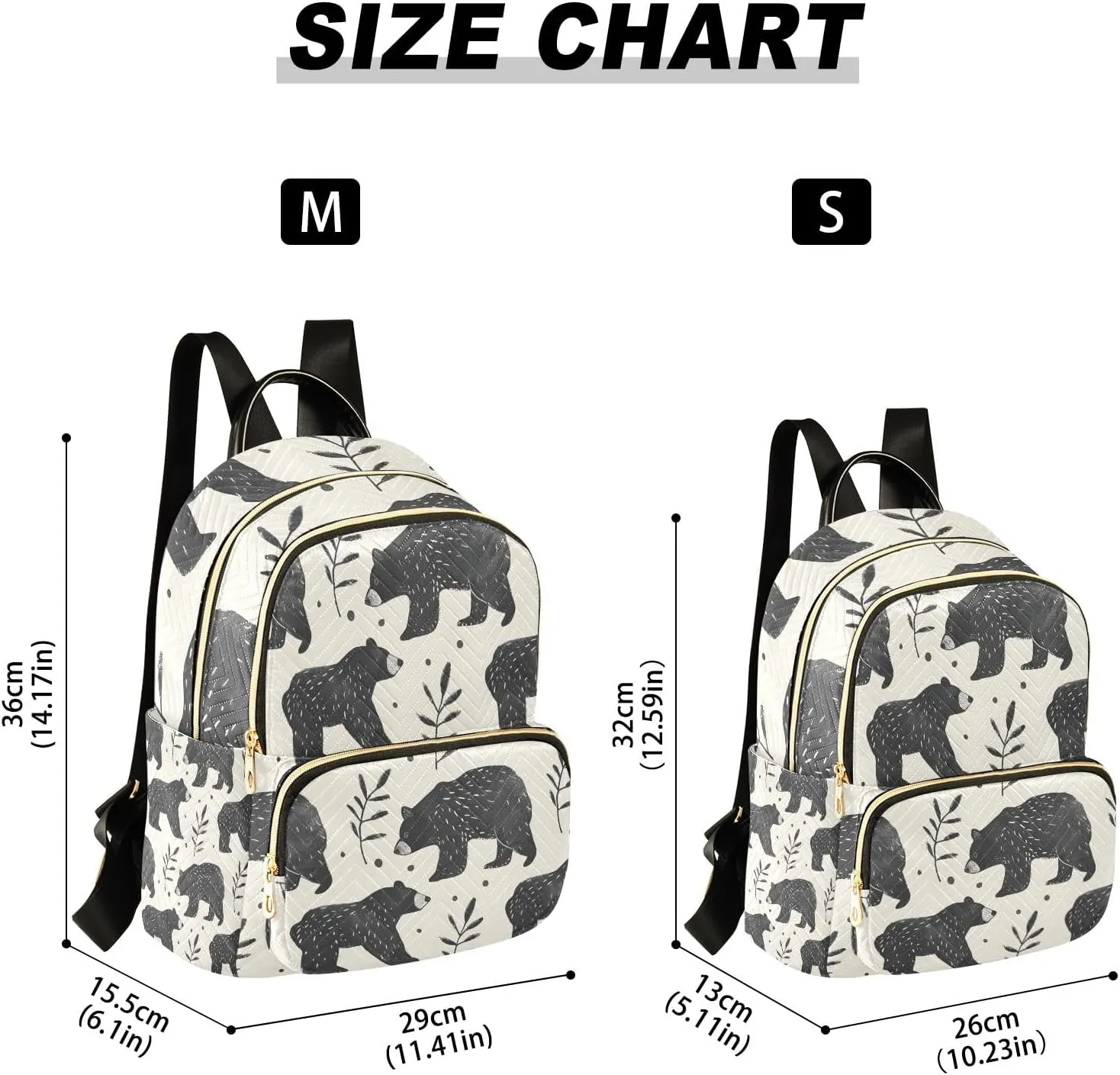 Small Backpack Purse for Women, Black Bear Leaf Travel Bag Casual Daypack Shoulder Bag