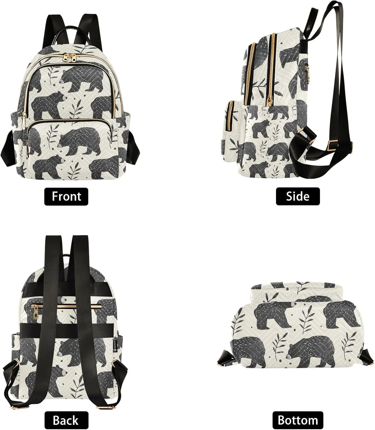 Small Backpack Purse for Women, Black Bear Leaf Travel Bag Casual Daypack Shoulder Bag