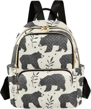 Small Backpack Purse for Women, Black Bear Leaf Travel Bag Casual Daypack Shoulder Bag