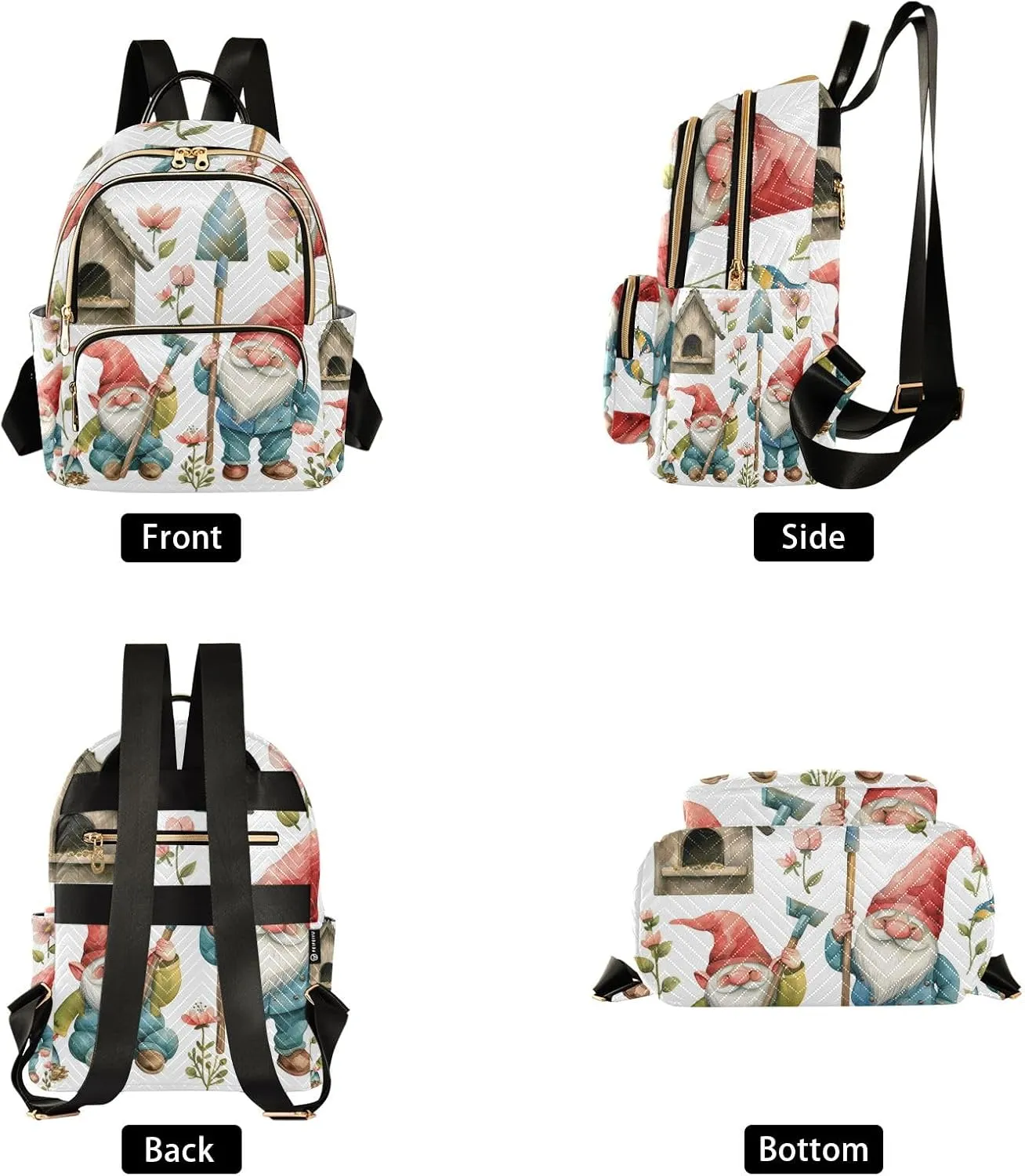 Small Backpack Purse for Women, Gardener Dwarf Travel Bag Casual Daypack Shoulder Bag