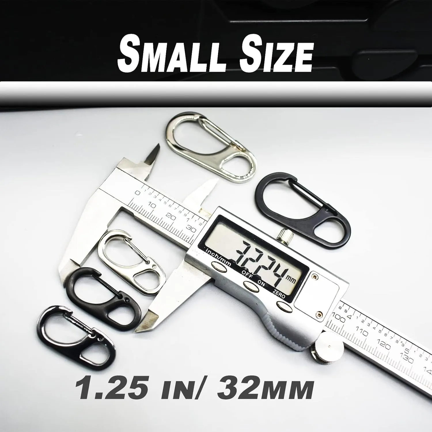Small Carabiner Clips 1.25 inch/1.85 inch Snap Hooks with Fixed Eye Spring Gate Keychain Parocord Rope Clasps Accessories
