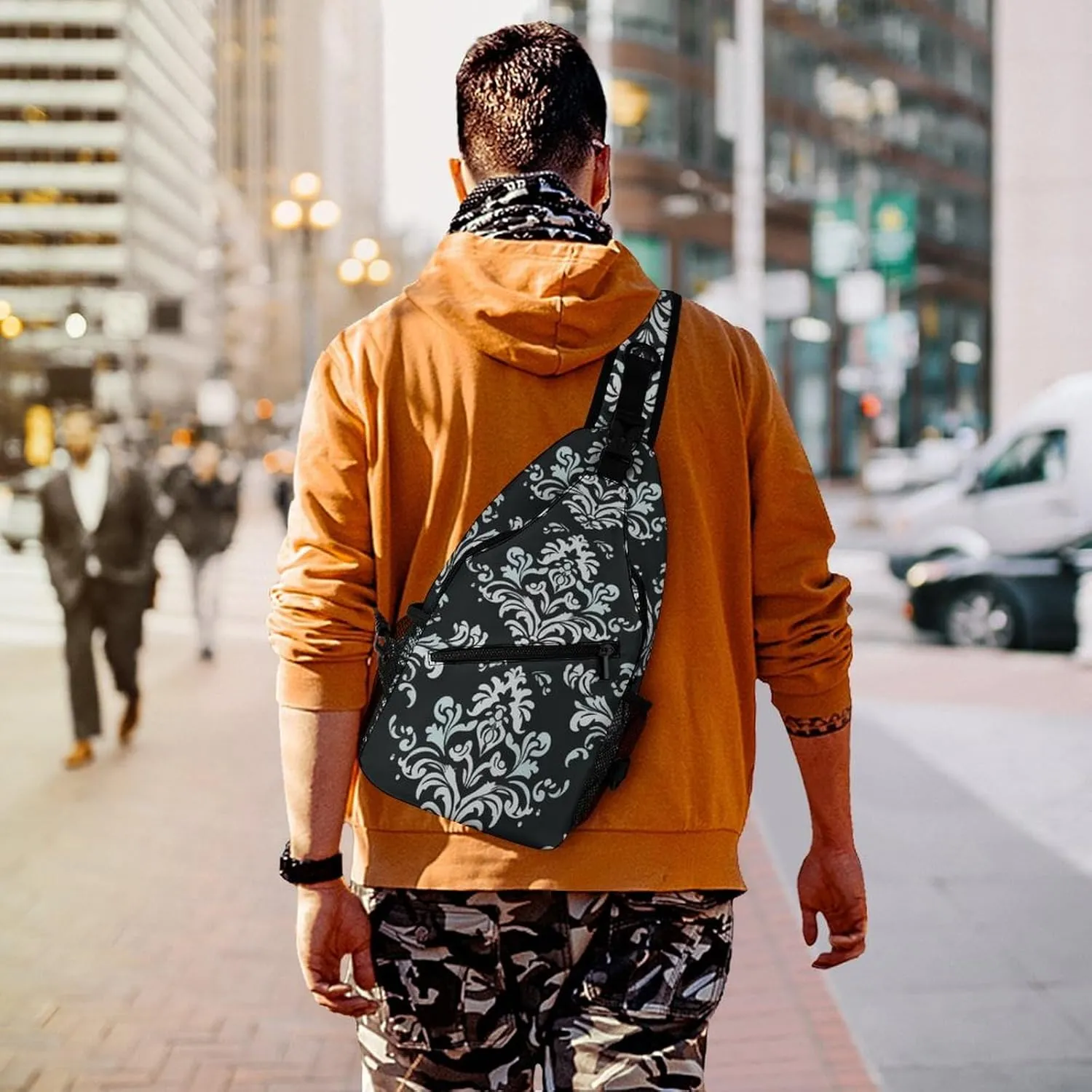 Small Crossbody Sling Backpack Damask Pattern Chest Bags for Traveling Chest Fashion Shoulder Bag