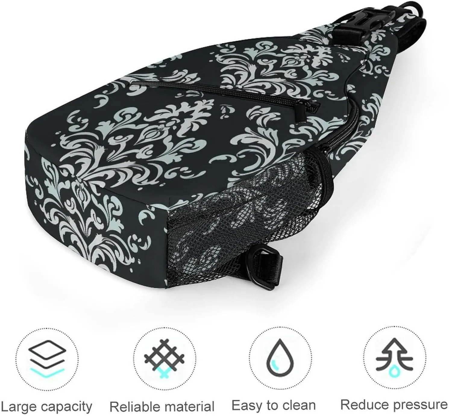 Small Crossbody Sling Backpack Damask Pattern Chest Bags for Traveling Chest Fashion Shoulder Bag