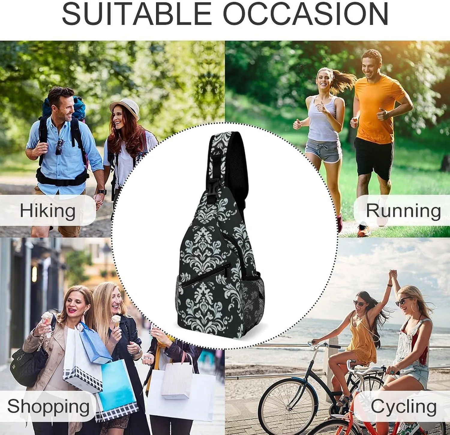 Small Crossbody Sling Backpack Damask Pattern Chest Bags for Traveling Chest Fashion Shoulder Bag
