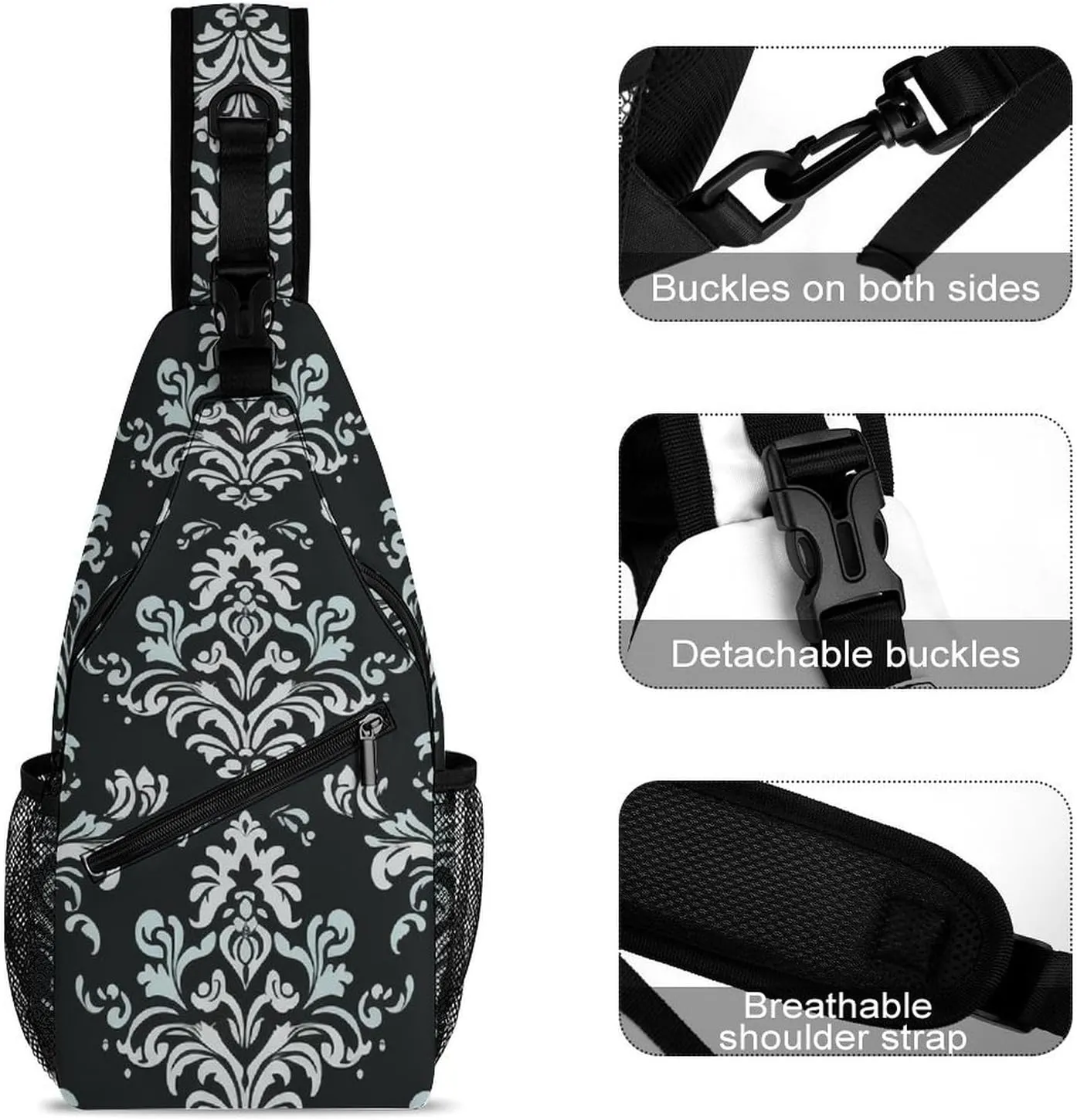 Small Crossbody Sling Backpack Damask Pattern Chest Bags for Traveling Chest Fashion Shoulder Bag
