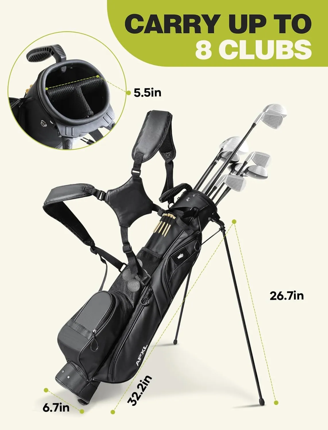 Small Golf Bag, 3 Divider Fit Up to 8 Clubs, Golf Stand Bag with Rain Cover, Easy to Carry and Durable Pitch n Putt Golf Bag, Lightweight Golf Bag with Strap and Stand for Men n Women