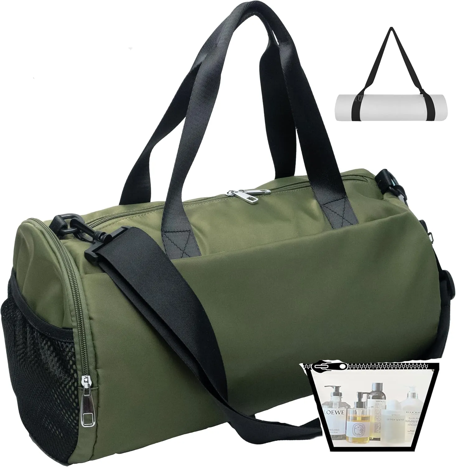 Small Gym Bag for Men & Women with Shoe & 2 Wet Compartment - Duffle Bag for Travel, Sports, Fitness & Workout (army green)