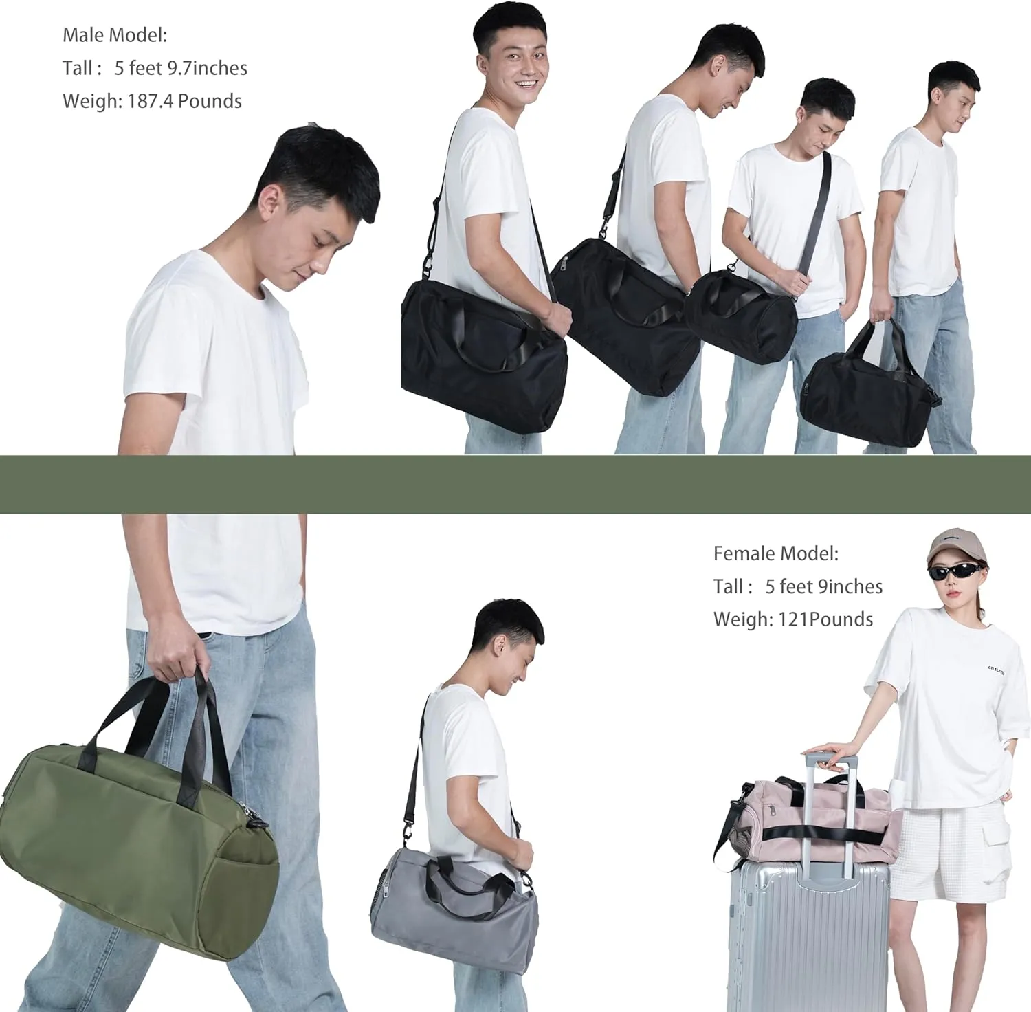 Small Gym Bag for Men & Women with Shoe & 2 Wet Compartment - Duffle Bag for Travel, Sports, Fitness & Workout (army green)