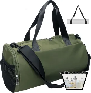 Small Gym Bag for Men & Women with Shoe & 2 Wet Compartment - Duffle Bag for Travel, Sports, Fitness & Workout (army green)