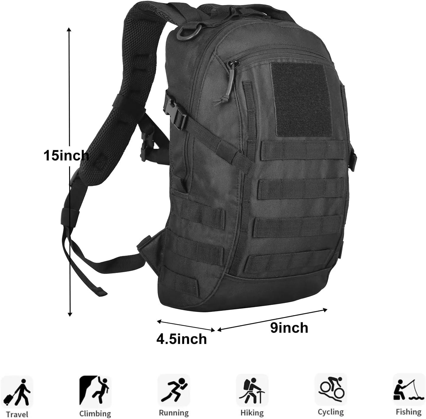 Small Tactical Backpack 12L Molle Bag Rucksack Army Daypack Military Daypack for Outdoor,Hiking (Black)