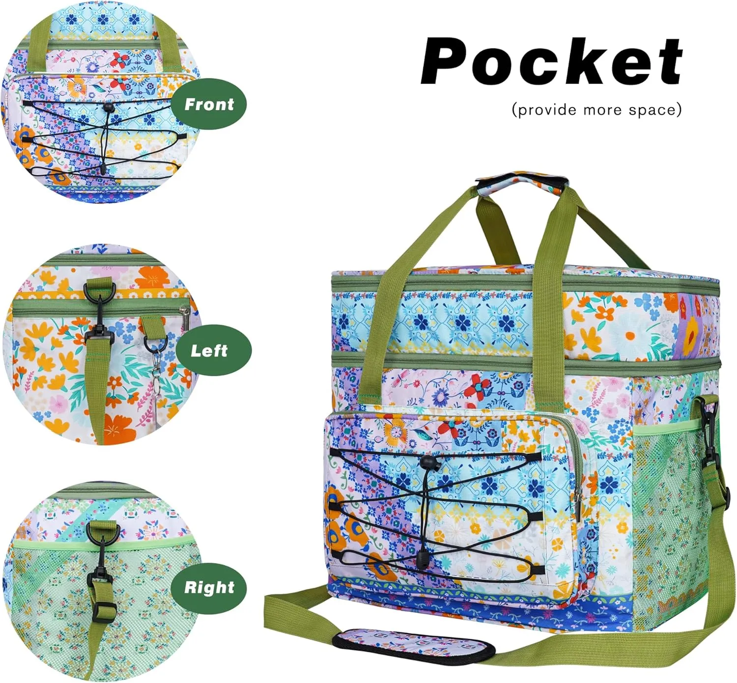 Soft Collapsible Insulated Sided Cooler - 60 Can Large Leakproof Picnic Beach Meal Prep Portable Travel Cooler for Shopping, Kayaking, Road Trips