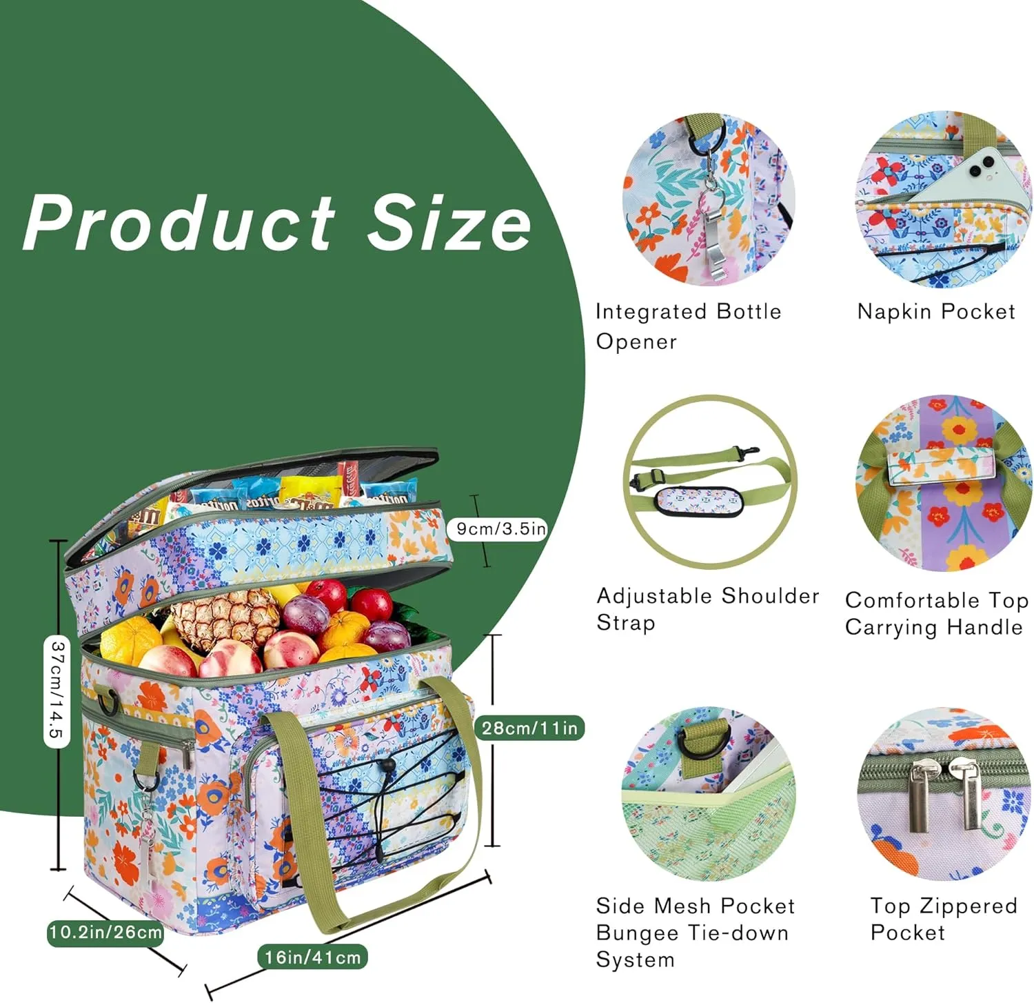 Soft Collapsible Insulated Sided Cooler - 60 Can Large Leakproof Picnic Beach Meal Prep Portable Travel Cooler for Shopping, Kayaking, Road Trips