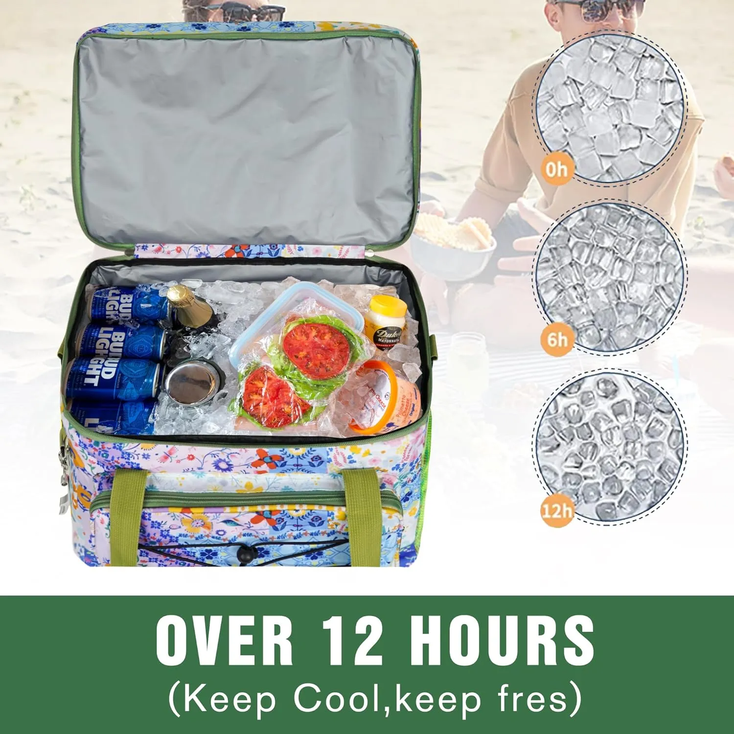 Soft Collapsible Insulated Sided Cooler - 60 Can Large Leakproof Picnic Beach Meal Prep Portable Travel Cooler for Shopping, Kayaking, Road Trips